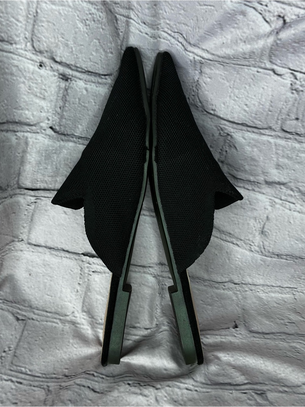 Minimalist Monochromatic Corporate Goth Black Knit Pointed Toe Slip On Mules 8 - Picture 7 of 8